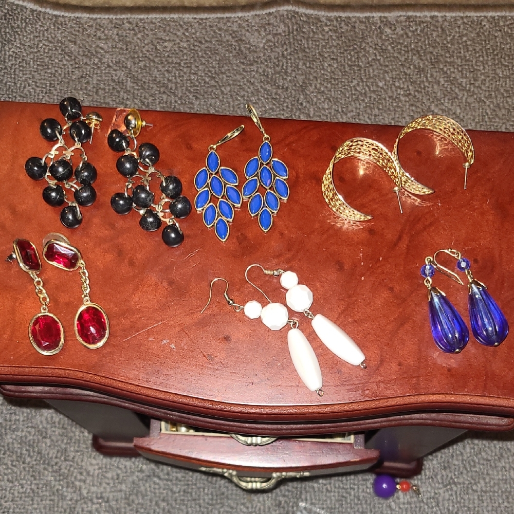 Assorted Earrings Set with Gold, Blue, Red, and Black Accents